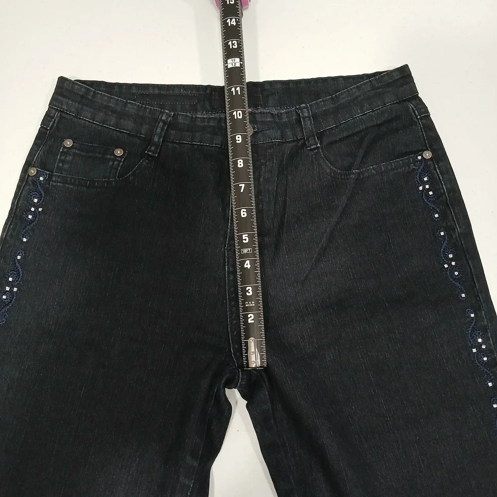 Cos Jeans Women's Mid Rise Straight Leg Blue‎ Denim Embellished Rhinestone Bling